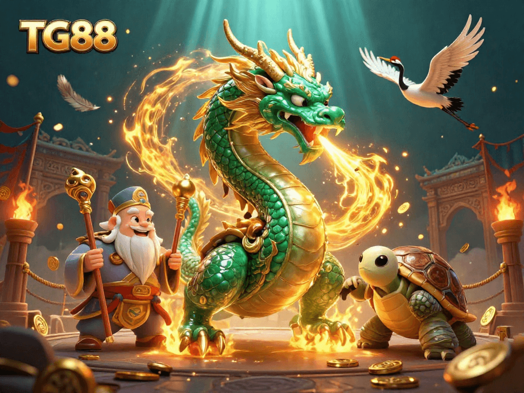 Increase your winning chances with TG88's dynamic dragon scene showcasing exciting gambling elements.
