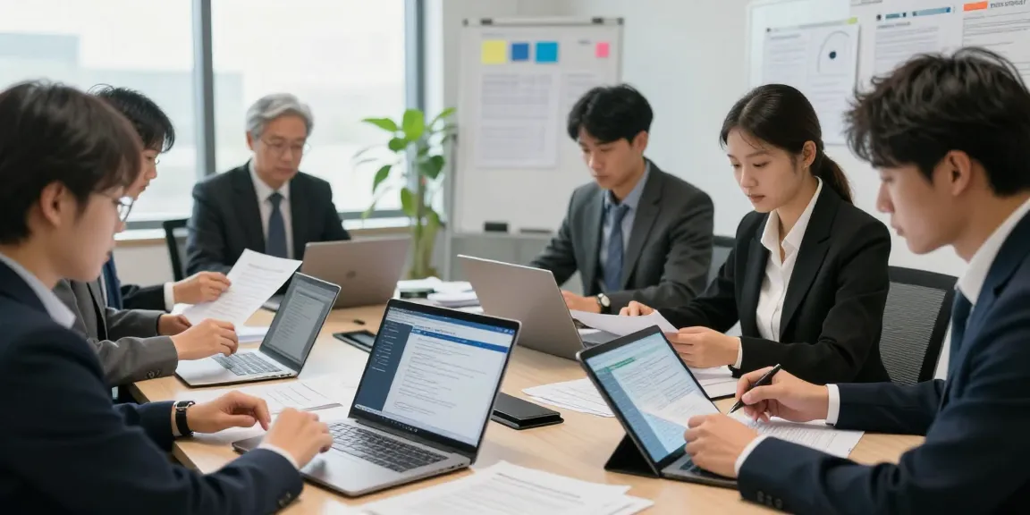 Document fraud detection specialists collaborating in a modern office to enhance security.