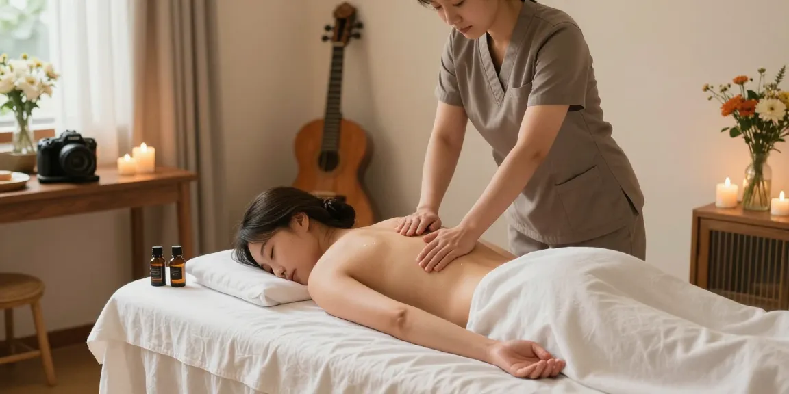 Premium 김포출장안마 service featuring a tranquil massage scene with essential oils and soft lighting for relaxation.