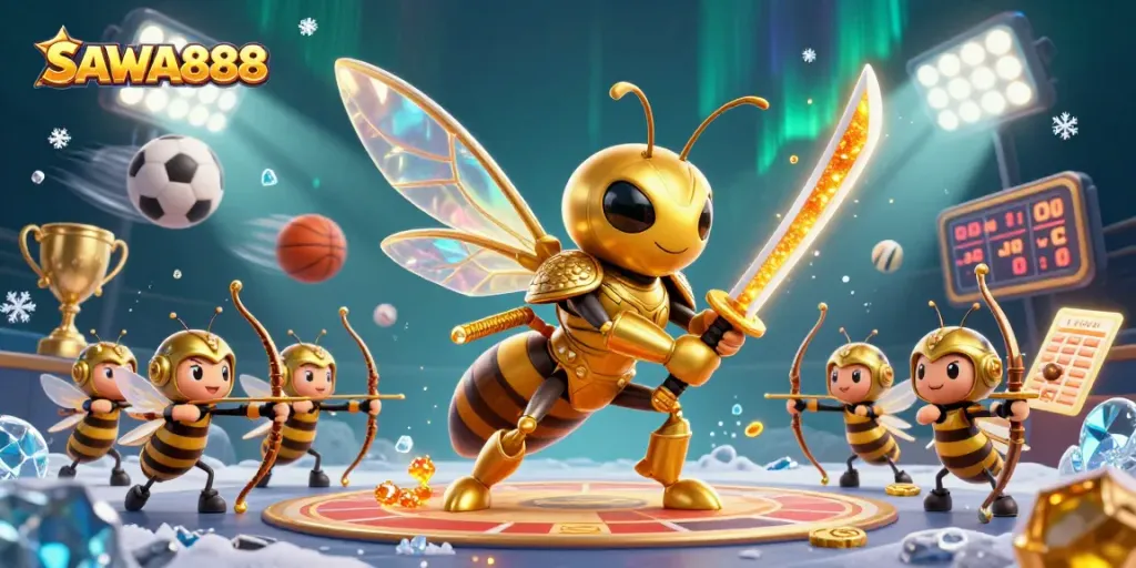 Engage with SAWA888 sports betting through a vibrant, dynamic 3D scene packed with immersive details.