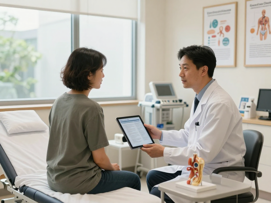 Cleveland Clinic Abu Dhabi urology department features a doctor consulting a patient in a welcoming examination room.