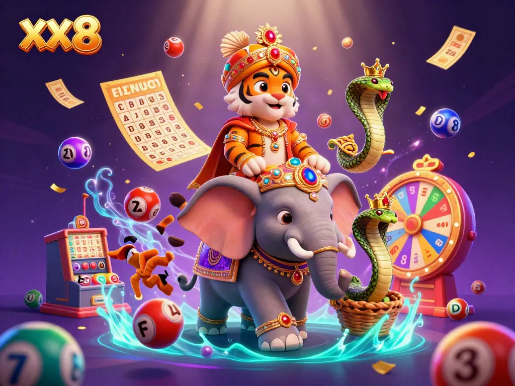 Engage in the excitement of XX 8 with a vibrant casino scene featuring colorful lottery elements.