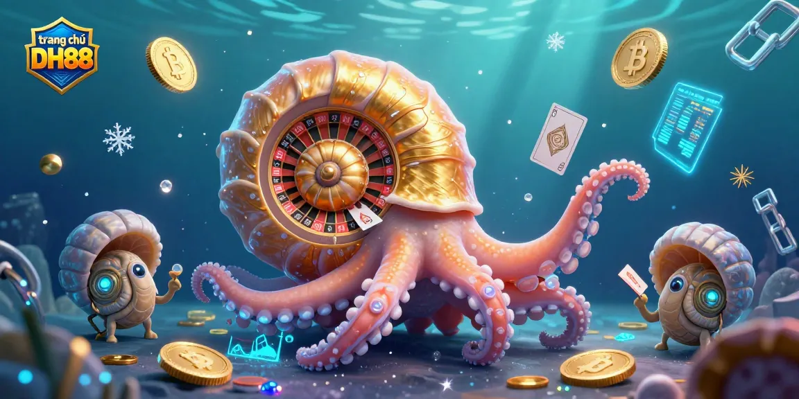Engage with the vibrant world of trang chủ DH88, where a giant nautilus and glowing ammonites create dynamic casino action.