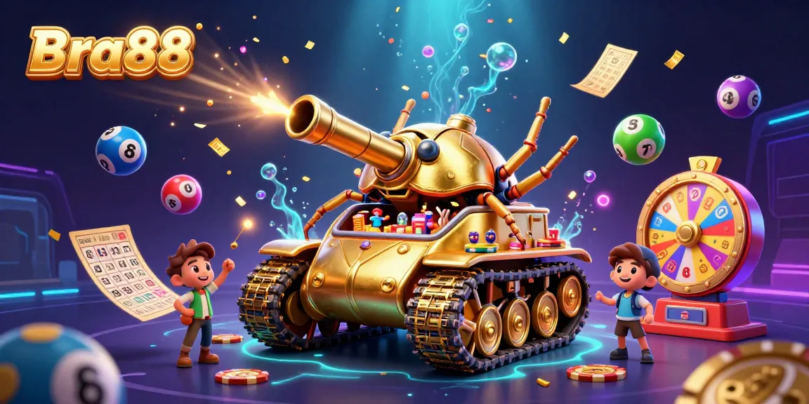 Experience the fun at Bra88 with a vibrant casino scene in ultra-detailed 3D illustration.