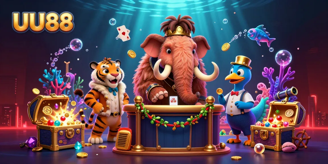 UU88 bouncer checks IDs at a vibrant casino scene filled with treasures and colorful characters.