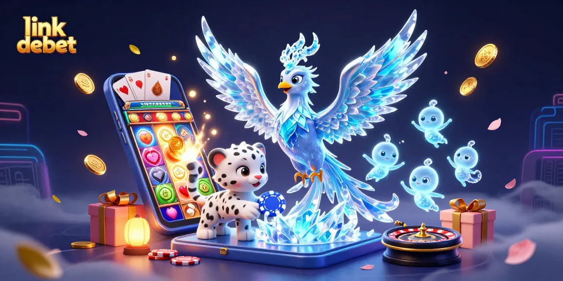 Spin the reels with link debet, featuring an ice phoenix, poker chip, and casino elements!
