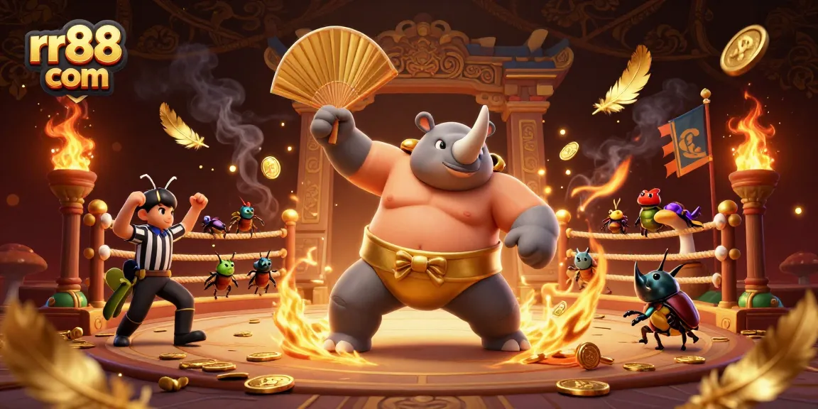 Join the action at rr88 com with a thrilling casino showdown featuring a beetle champion stomping coins.