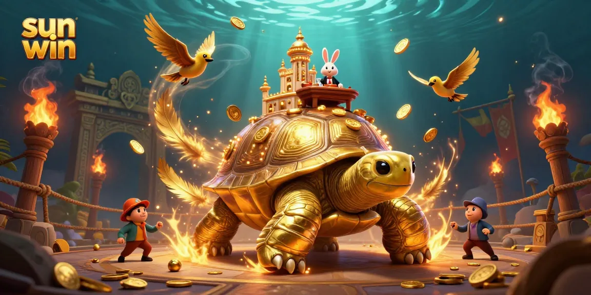 Experience exciting gameplay with sun win featuring a golden tortoise casino and a rabbit dealer.