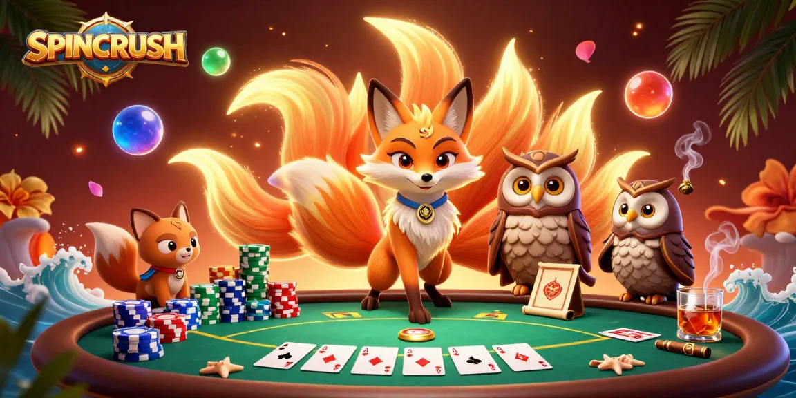 Experience the thrill of SPINCRUSH with glowing characters and vibrant poker elements.