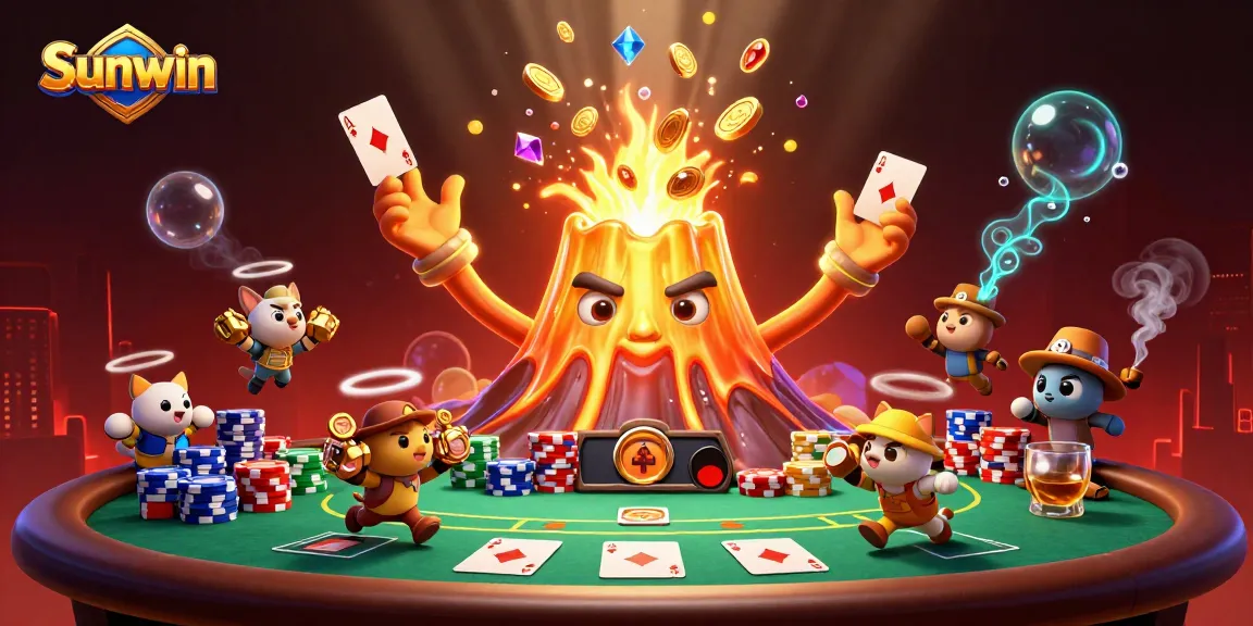 Play exciting casino games at Sunwin's vibrant, treasure-filled 3D golden volcano scene.