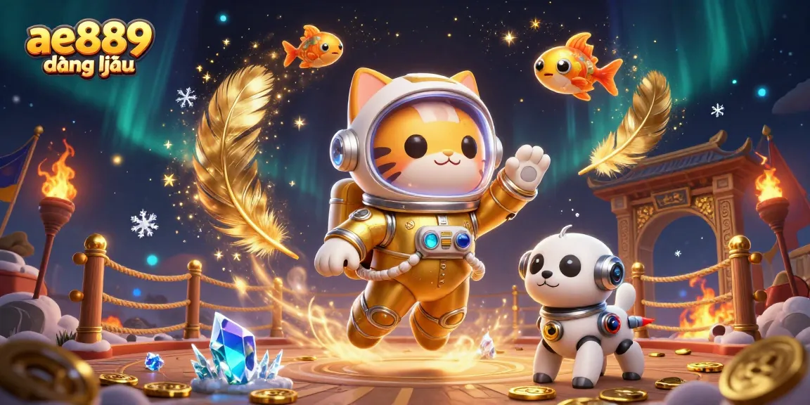 Engage with ae889 đăng nhập for thrilling space casino adventures featuring a cat astronaut and golden tokens.