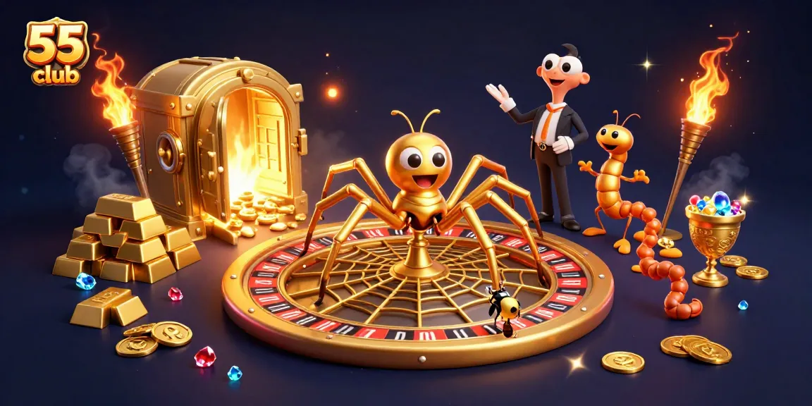 Engage with the 55 club as a golden spider and centipede croupier create a thrilling casino scene.