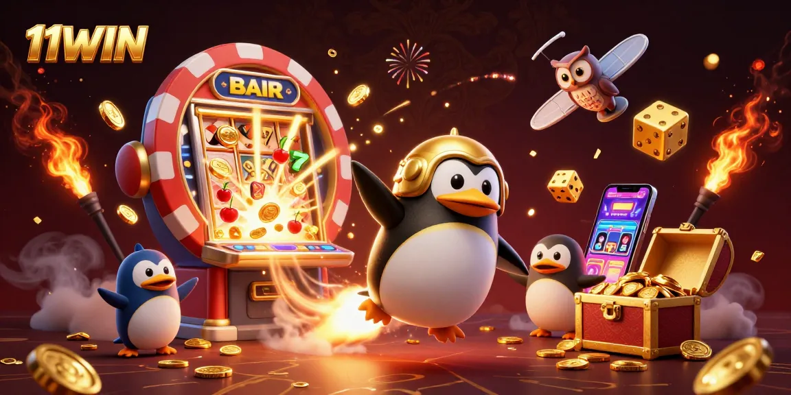Experience the thrill with 11WIN's dynamic 3D casino illustration featuring exciting gaming elements.