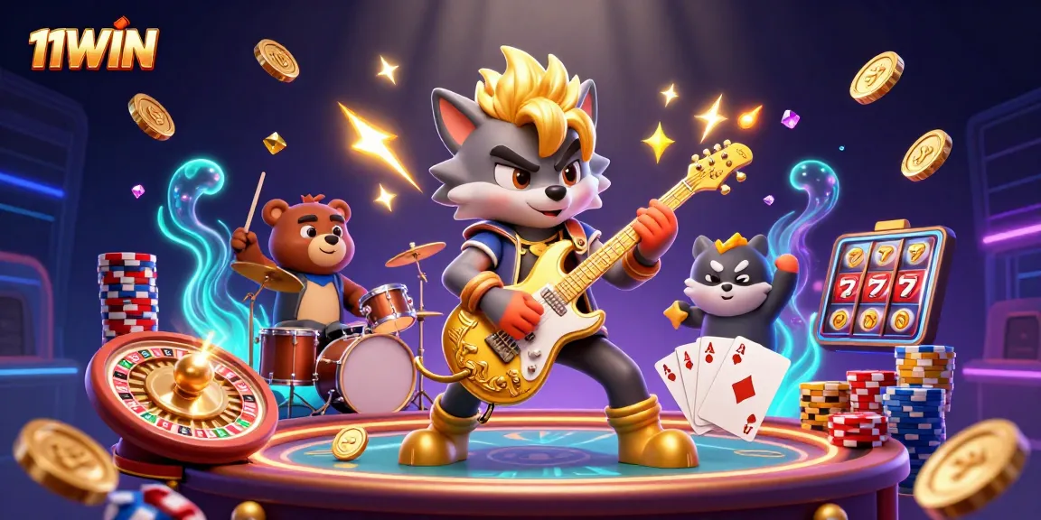 Experience the thrill of 11WIN with a dynamic 3D scene filled with vibrant slots elements and exciting casino action.