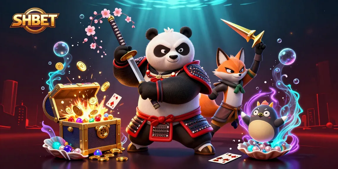 Join the action at SHBET with a vibrant 3D scene featuring an adventurous panda samurai and engaging casino elements.