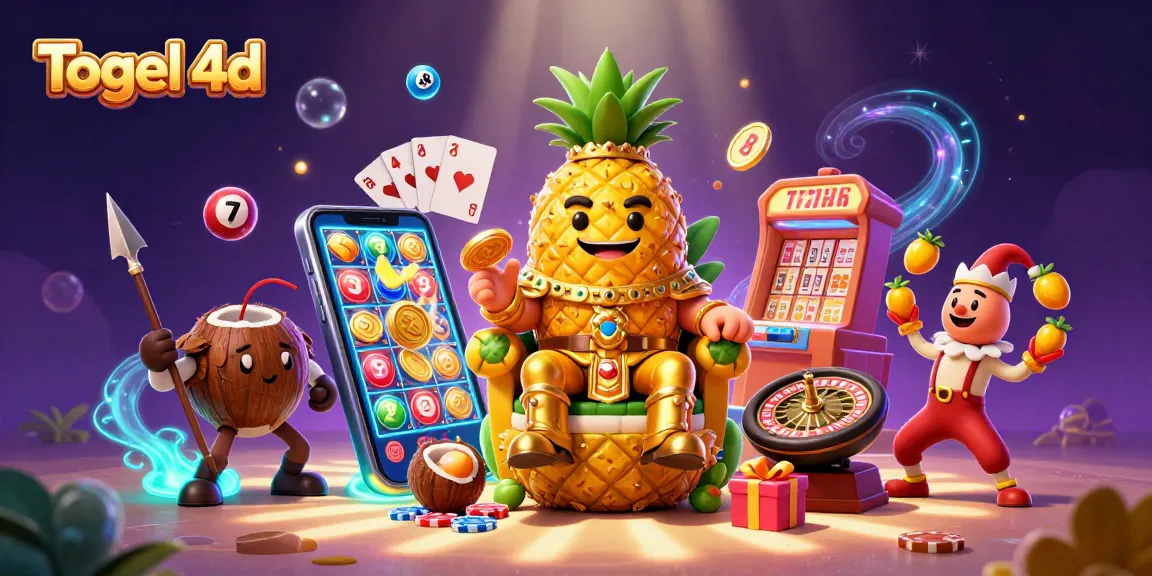 Engage in Togel 4d excitement with a vibrant scene of a pineapple king and dynamic game elements.