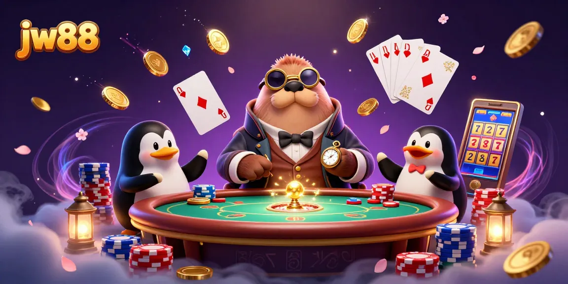 Experience thrilling gameplay with jw88 as walrus, penguin dealer, and pufferfish compete at an underwater poker table.