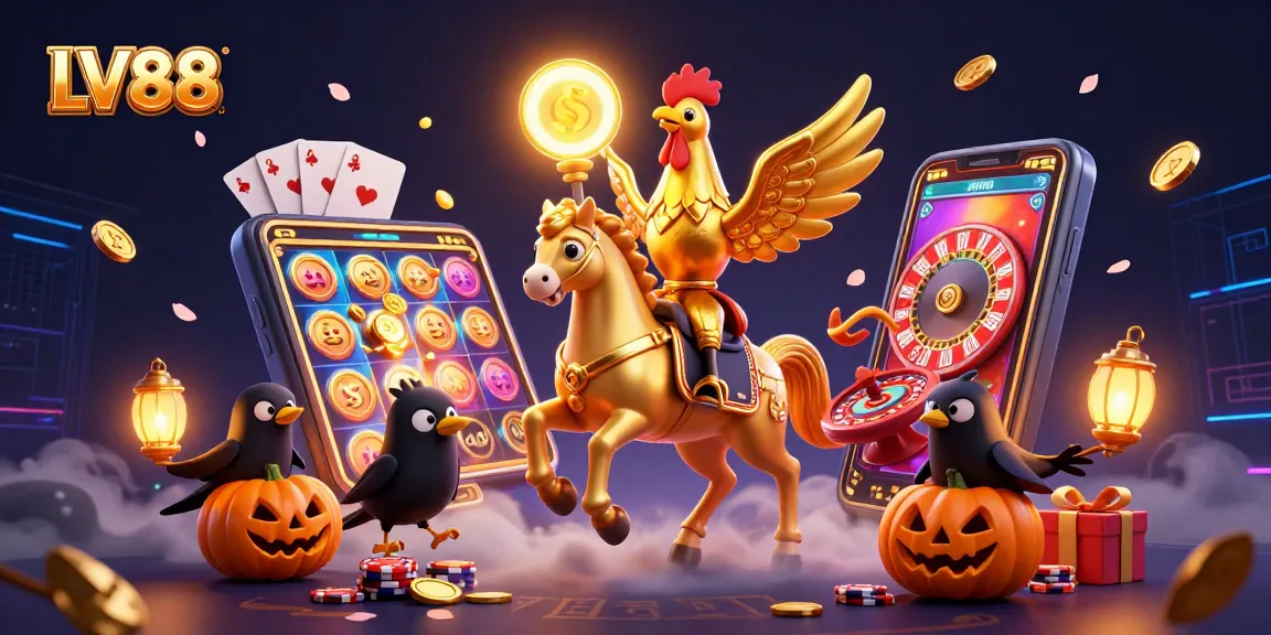 Experience thrilling gaming adventures at LV88 with the golden rooster in a vibrant casino scene.